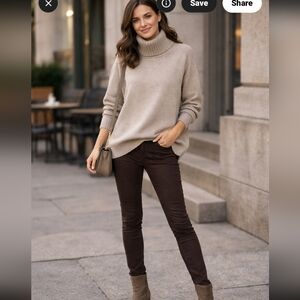 89th & Madison Tan And Cream Cowl Neck Sweater